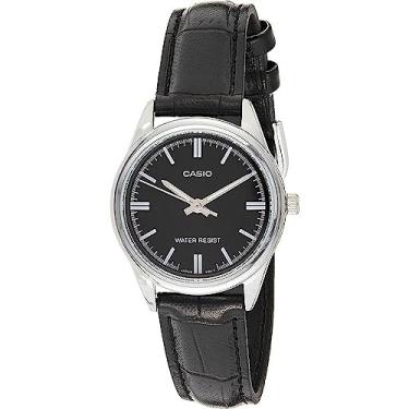 Imagem de Casio Relógio feminino de quartzo com pulseira de couro, preto, 12 (modelo: EAW-LTP-V005L-7AUDF)