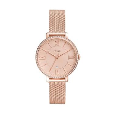 Imagem de Fossil Relógio feminino Jacqueline de quartzo e aço inoxidável, Malha brilhante ouro rosa, One Size, Jacqueline - ES4628