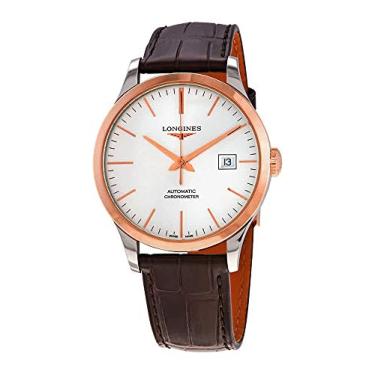 Imagem de Longines Relógio masculino Cronômetro automático com mostrador prateado L28215722, Marrom, Moderno