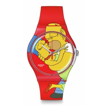 Imagem de Swatch Relógio Simpsons Vermelho Unissex Casual Bio-fonte Quartzo Sweet Embrace, Vermelho, Os Simpsons