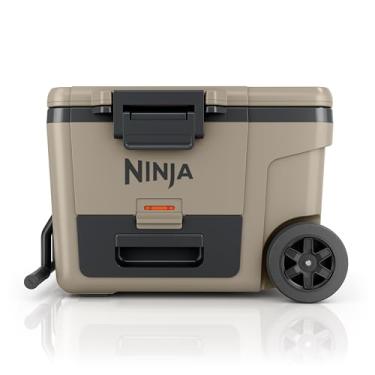 Imagem de Ninja FrostVault Cooler com rodas de 45 qt com zona seca, gaveta de armazenamento a seco integrada a temperatura da geladeira, refrigerador isolado resistente premium, mantém gelo por dias, bege