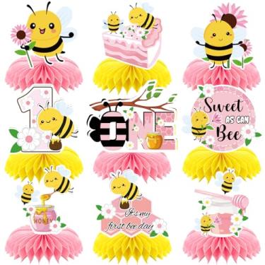 Imagem de 9pcs Happy 1st Bee Day Honeycomb Centerpieces Bumble Bee First Birthday Party Table Decorations Pink It's My 1st Bee Day Table Centerpiece for Girl Baby Shower Sweet as can Bee Table Topper Sign Decor