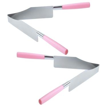 Imagem de YXQ 2 fatiadores de bolo de aço inoxidável 24 x 4 cm, perfeito para fatias uniformes, cortador de bolo quadrado para assadeiras e sobremesas, vermelho rosa