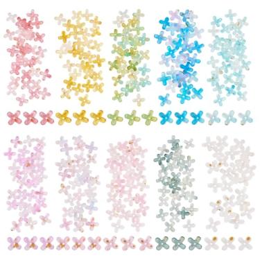 Imagem de Craftdady Tampas de contas florais de acrílico de 40 g foscas com 4 pétalas florais com folha dourada pequenas contas espaçadoras de flor trompete para fazer joias, pulseiras, colares, brincos