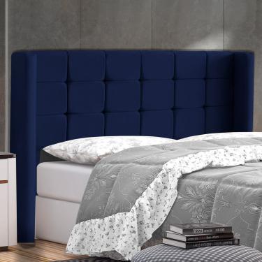Imagem de Cabeceira Para Cama Box Gioconda Casal King Size Veludo Azul Escuro Com Frame Abmaza