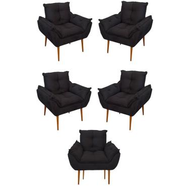 Imagem de Kit 05 Poltrona Opala Sofá Sala, Quarto, Escritório Suede Cor:preto