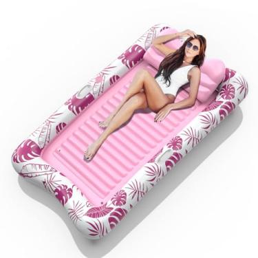 Imagem de Rrtizan Boias infláveis de piscina para adultos, 212 x 133 cm, boias de piscina para adultos com travesseiro, suporte de copo e alças, boia de banheira 4 em 1 para piscina, quintal, piscina infantil