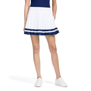 Imagem de IZOD Short esportivo feminino com elasticidade de desempenho atlético, Listra azul branca brilhante, M