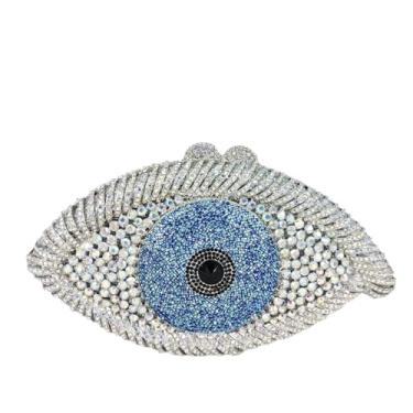 Imagem de Boutique De FGG Bolsa clutch feminina olho turco com glitter, bolsa de mão de cristal, para festa, jantar, strass, mini, Ab prata 130-15, Small