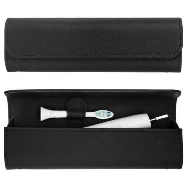 Imagem de LUEXBOX Estojo Para Escova De Dentes Elétrica Viagem, Caixa Armazenamento Recipientes Portáteis, Poliuretano Compatível Com Oral-B Pro 1500 8000, Philips 4100, 5100 6100, 9900 (Couro Preto, Pacote 2