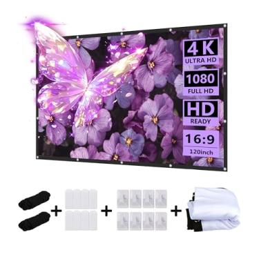 Imagem de KEJOG Tela De Projetor 120" Hd 16:9, Dobrável, Anti-Vinco, Portátil, Para Filmes, Vídeo, Home Theater, Ambientes Internos E Externos, Com Suporte Projeção Frente Verso