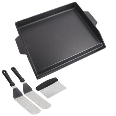 Imagem de GLOWYE Chapa Universal De Ferro Fundido Para Grelha A Gás, 47 Cm X 35 Cm, Revestimento Antiaderente, Placa Plana, Fogão Carvão, Elétrica, Com Conjunto Faca E Espátula