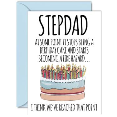 Imagem de Cartões de aniversário engraçados para padrasto - perigo de incêndio - cartão de aniversário piada rude para padrasto de enteado filha, humor 40th 50th 60th 70th 80th Bday A5 Step Daddy Papa cartões