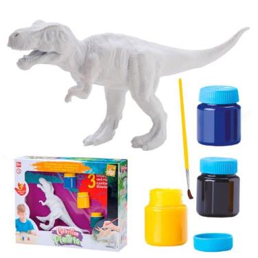 Imagem de Kit Dino Para Pintar Brinquedo Didático Com 3 Tintas Coloridas E Pince