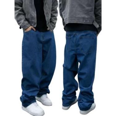 Imagem de Calça Masculina Jeans Balão Baggy Reta - Mitchelgutto, Jeans escuro, G