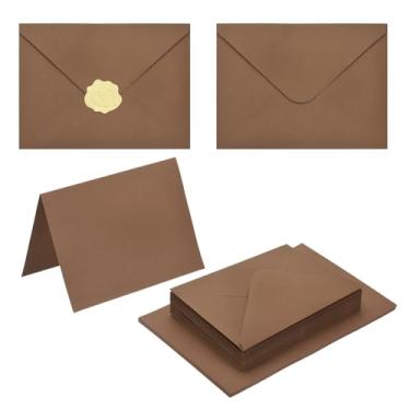 Imagem de PATIKIL Pacote com 20 envelopes leves de café 10 x 15 cm com cartões, envelopes A6 de aba em V com cartolina e adesivos dourados para cartões comemorativos de casamento, convites de aniversário, carta