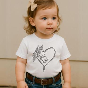 Imagem de Camiseta Blusa Infantil Modinha Estampa Cavalo Coração Lindo Fofo Amor