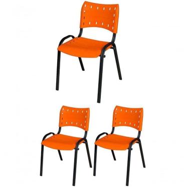 Imagem de Cadeira Iso Base Preto Escola, Escritório Laranja - Kit 3 Un