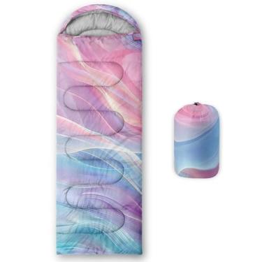 Imagem de Smell Sunshine Saco de dormir infantil para meninos e meninas, rosa e roxo, linhas gradientes, leve, quente, portátil, uso interno, impermeável, resistente ao clima frio, saco de dormir para