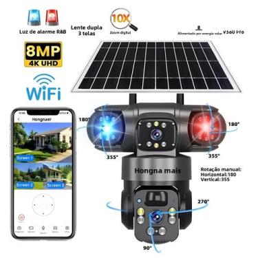 Imagem de Câmera De Vigilância PTZ Sem Fio Com Energia Solar De 8MP 4K Com Lente