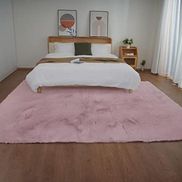 Imagem de Ghouse Tapetes de área rosa 20 x 25 cm de pele sintética de coelho rosa felpudo para sala de estar, quarto, sala de jogos, berçário