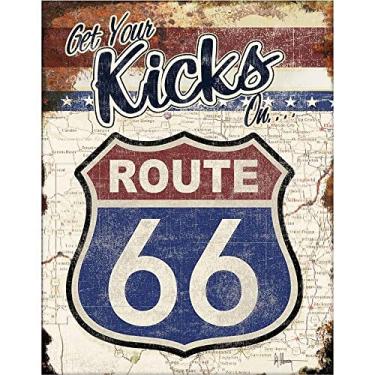 Imagem de Desperate Enterprises Placa de estanho Get Your Kicks On Route 66, 31,7 cm L x 40,6 cm A