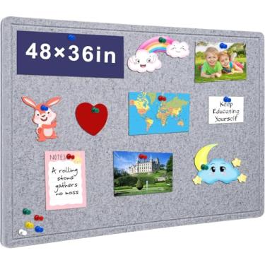 Imagem de Quadro de avisos grande - Quadro de pinos de feltro decorativo de 122 x 91 cm - Quadro de cortiça alternativo para parede de 10 cm x 91 cm - quadro fotográfico dobrável, quadro de visão autoadesivo