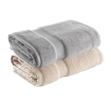 Imagem de Jogo de Toalha de Banho Super Soft Zero Twist, 2 peças, 70x140cm, Algodão, Toque Macio, 500g/m², Altihaus, Alta Absorção, Durabilidade (Bege/Cinza)