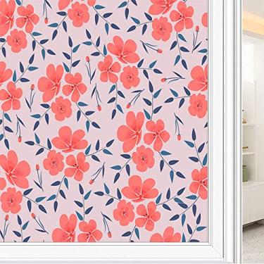 Imagem de Película de janela de privacidade de flores, textura de estilo floral, filme de vidro para sala de estar e escritório em casa, L90 x C 190 cm