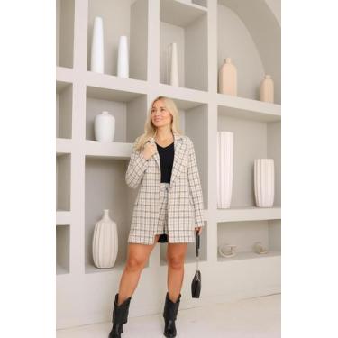 Imagem de Blazer Feminino Xadrez Tweed - Cacharrel Store, Bege