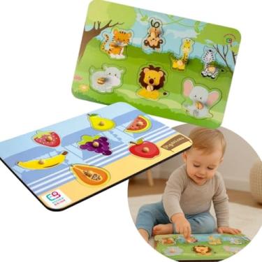 Imagem de Kit 2 Brinquedo Encaixe Pinos Educativo Montessori Madeira Bebê