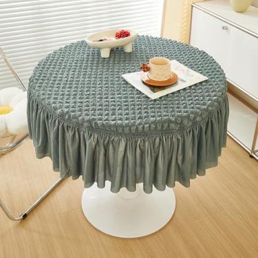 Imagem de Round Tablecloth with Skirt, Stretchy Fitted Table Covers Wrinkle Resistant Polyester Table Cover with Pleated Ruffle Skirt for Party, Wedding and Banquet Decoration(Green,70cm(27in))