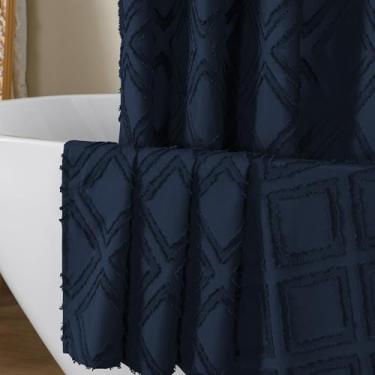 Imagem de OWENIE Cortina de chuveiro de tecido azul marinho sólido para banheiro, cortina de chuveiro boho de fazenda - pano macio e qualidade de spa de hotel, lavável à máquina, conjuntos de cortinas de