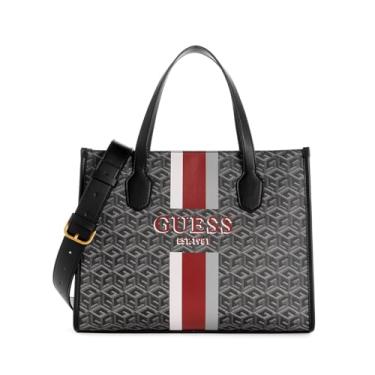 Imagem de GUESS Bolsa feminina Silvana com 2 compartimentos, Logotipo carvão, One Size