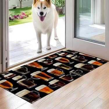 Imagem de VODRM Tapete de porta interno para copos de cerveja, capacho preto divertido, 43 x 75 cm, tapete de barra de borracha antiderrapante antiderrapante para varanda, quarto, cozinha, capachos, presentes