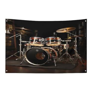 Imagem de Bandeira com quatro furos para todos os climas, conjunto de tambores, faixa decorativa impressa, bandeiras de poliéster, adequadas para uso interno e externo 89 x 159 cm