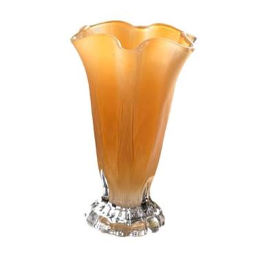 Imagem de WeiLaiKeQi Vaso de vidro com pétalas, vaso decorativo portátil, elegante, moderno, de flores, arranjo de flores, recipiente para sala de estudo, café, Amarelo