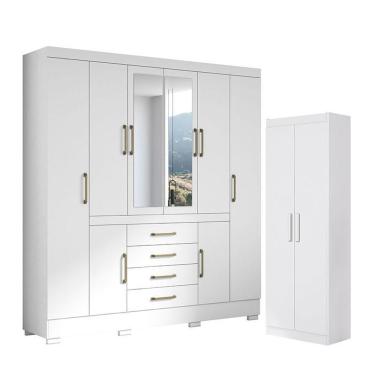 Imagem de Guarda Roupa Casal Nápole 2045149 E Armário Multiuso 2000191 Branco Brilho - Aramóveis