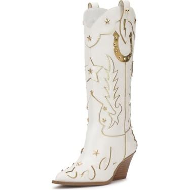 Imagem de Jessica Simpson Bota de cano alto feminina Zembitti, Branco brilhante, 37