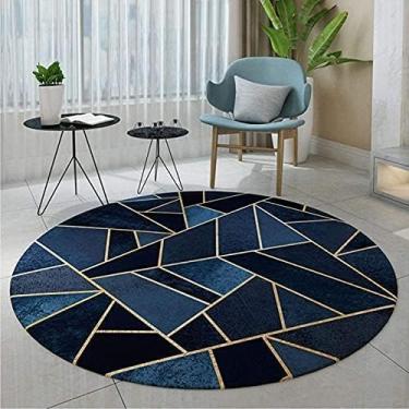 Imagem de Geometria Azul E Preto Tapetes Redondos Sala De Estar Quarto Cozinha Tapete 80cm 100cm 120cm 140cm 160cm 180cm 200cm Tapete Confortável, Diameter 120cm/3.9ft