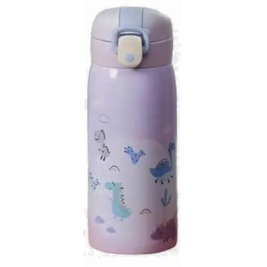 Imagem de Garrafa Térmica Garrafinha Térmica Infantil Inox Canudo Trava 350 ml - Desenho dinossauro Coelho Carneiro Panda - TYDA (DINO LILAS)