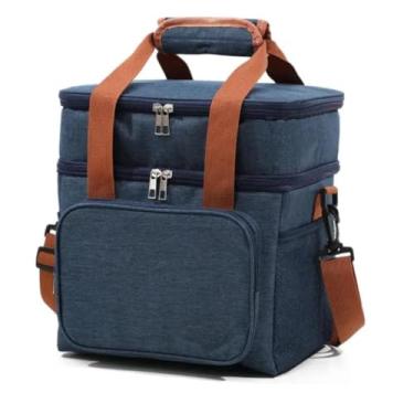 Imagem de Bolsa Termica Lancheira Transversal Alça de Ombro Dois Andares Academia Trabalho Dois Compartimentos Fitness Comida Bolsa Para Marmita Bebida (Azul)