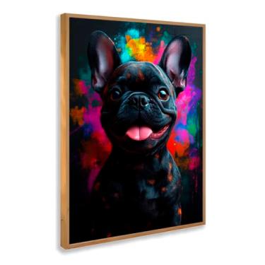 Imagem de Quadro Decorativo Bulldog Francês Preto Fundo Colorido Arte Moderna Estilo Pop Pet Fofo Divertido Criativo Com Moldura