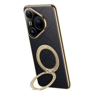 Imagem de HAOMRIYL Capa de couro magnética para Huawei Pura 80 Ultra/80 Pro+/80 pro/80, capa luxuosa leve galvanizada com suporte à prova de choque, preta, 80 Pro+