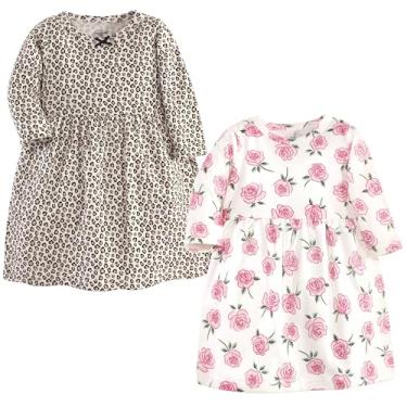 Imagem de Luvable Friends Hudson Baby, vestidos de manga comprida, pacote com 2, Rosy Wildcat, 12-18 Meses