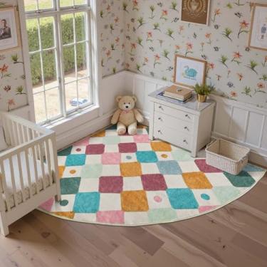 Imagem de jinchan Macy Tapete infantil para berçário com raio de 1,8 m, tapete lavável, moderno, colorido, quarto, círculo, macio, antiderrapante, para quarto, sala de jogos, creche, sala de aula, confetes em
