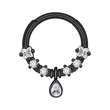 Imagem de YOFANST Septum Clicker Anel de segmento articulado de aço inoxidável 16G Opala Sol Lua Daith Cartilagem Heilx Brincos de nariz Argola, Metal, Zircônia cúbica