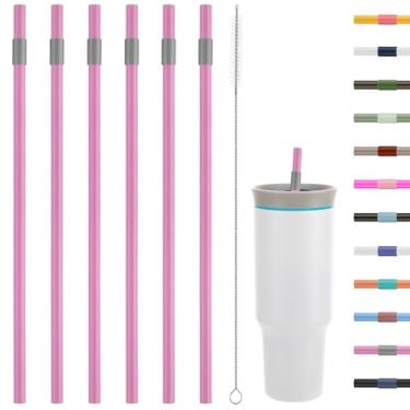 Imagem de Canudos de substituição compatíveis com copo de viagem Owala de 1,134 g - inclui 6 canudos e 1 pacote de escova de limpeza (roxo-rosa)