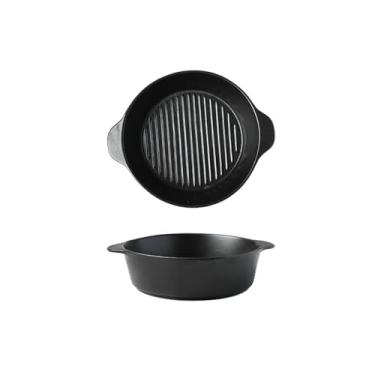 Imagem de Prato de bife fosco de estilo japonês preto criativo prato de sushi fosco comercial - assadeira redonda de 24 cm com orelhas