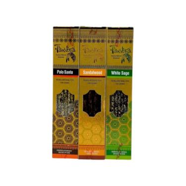 Imagem de Kit de Incensos Naturais Tantra, 3 Aromas Xamânicos, Sálvia Branca, Sândalo e Palo Santo 7 Varetas por Aroma